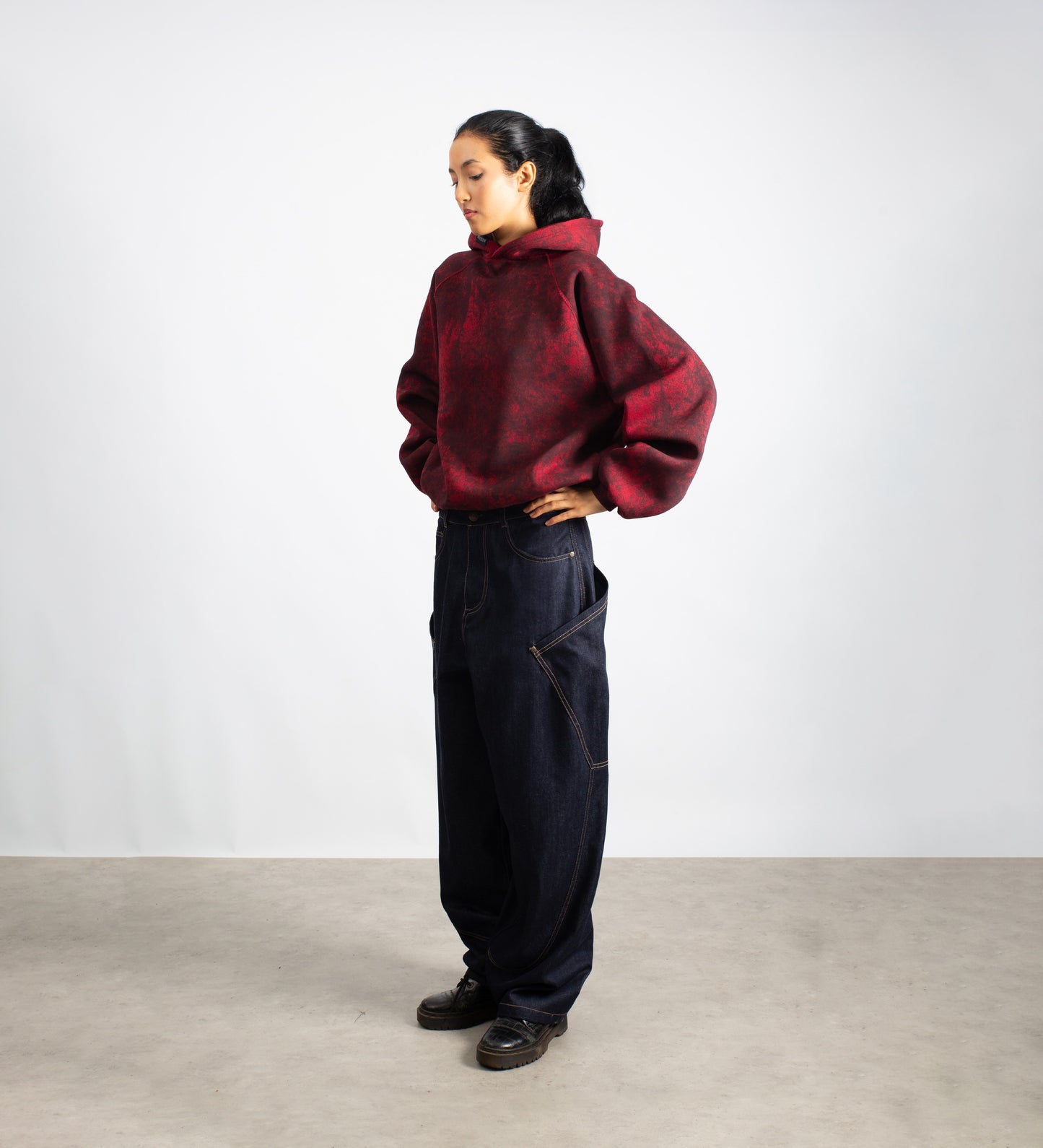 DISTRESSED RAGLAN HOODIE – Stained Burgundy