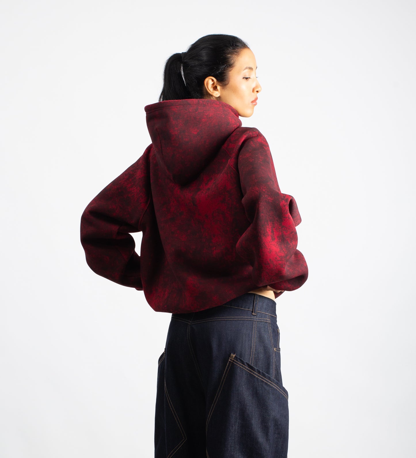 DISTRESSED RAGLAN HOODIE – Stained Burgundy