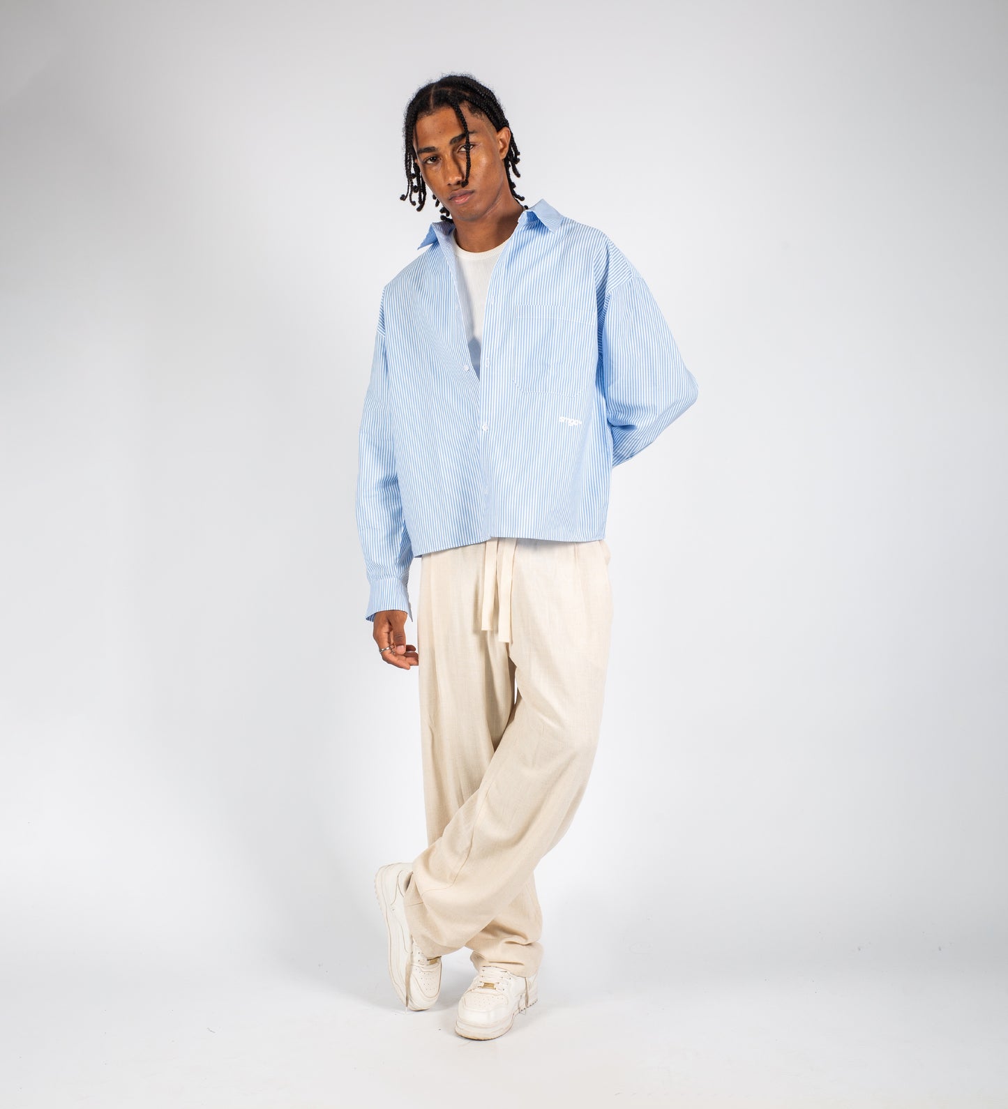 PLEATED BAGGY LINEN PANTS – Cream