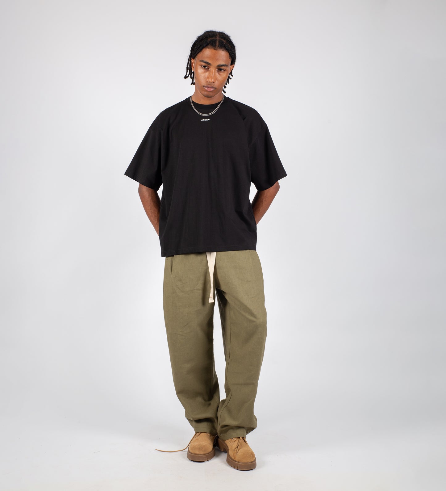 PLEATED BAGGY LINEN PANTS – Military Green