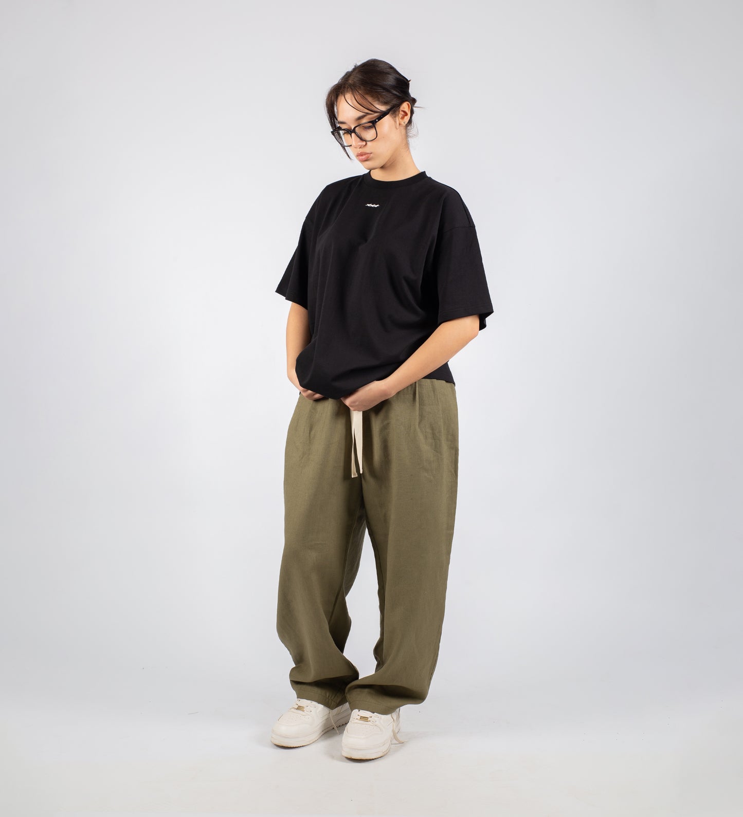 PLEATED BAGGY LINEN PANTS – Military Green