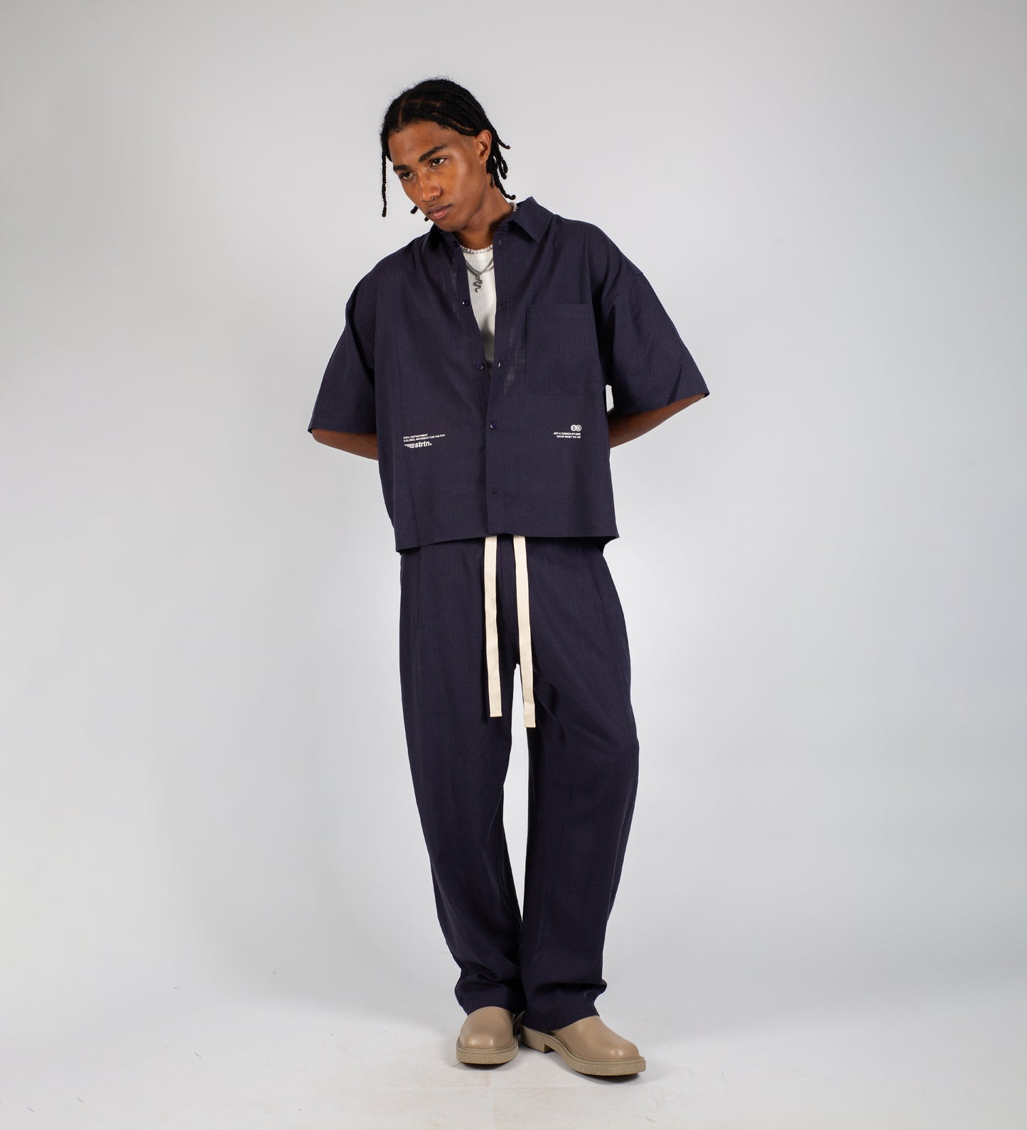 PLEATED BAGGY LINEN PANTS – Midnight Blue