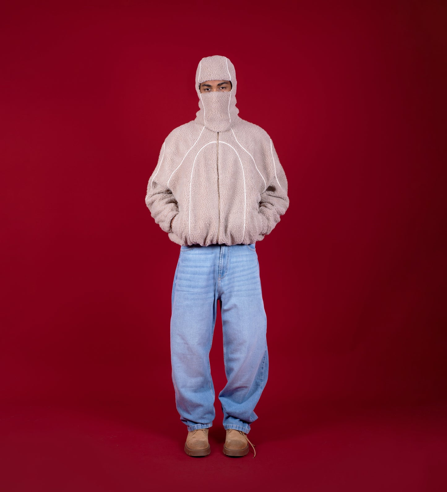 BALACLAVA SHERPA FLEECE JACKET – Beige