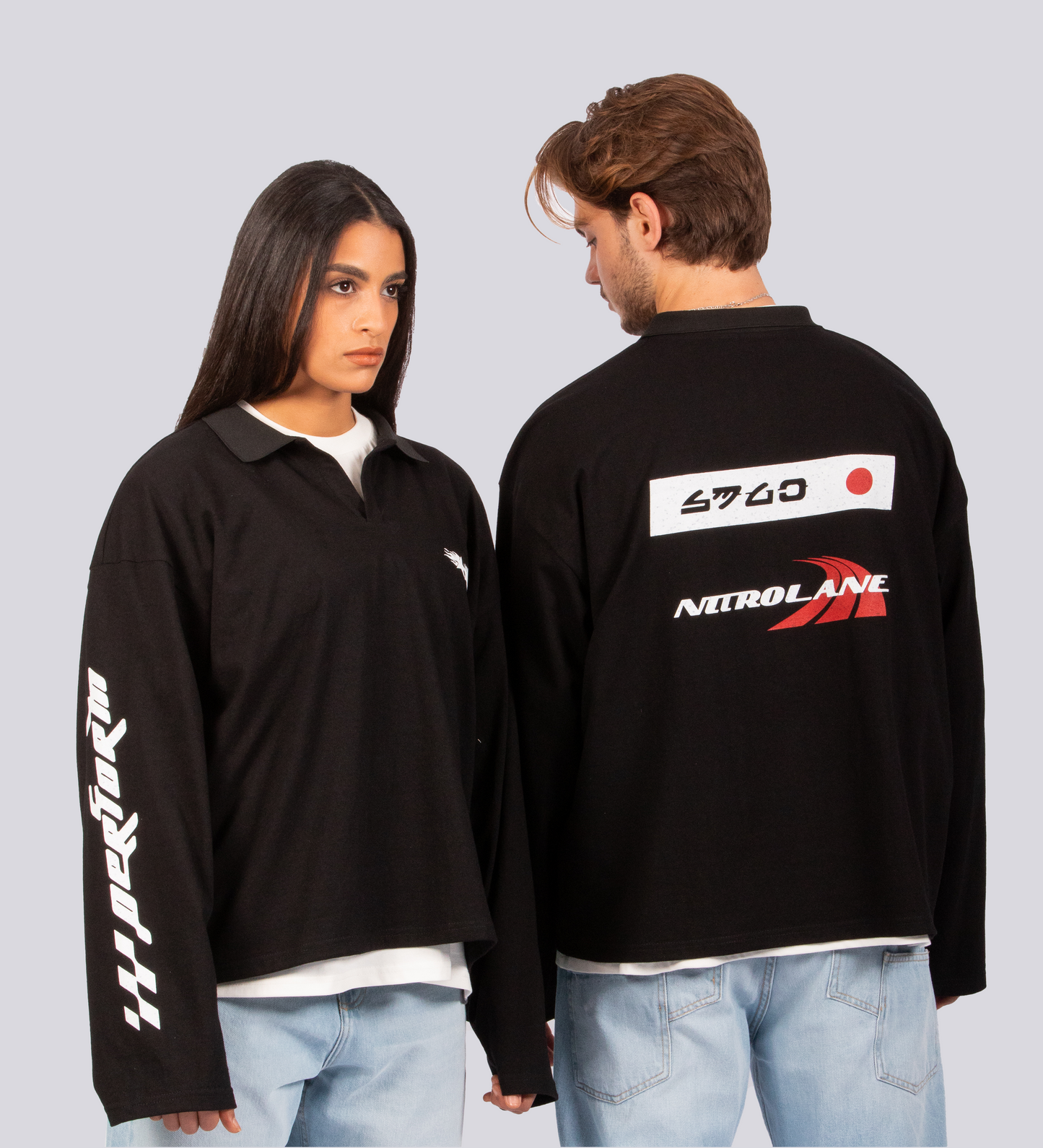 T-shirt à manches longues Nitrolane Boxy – Noir (effet imprimé vieilli)