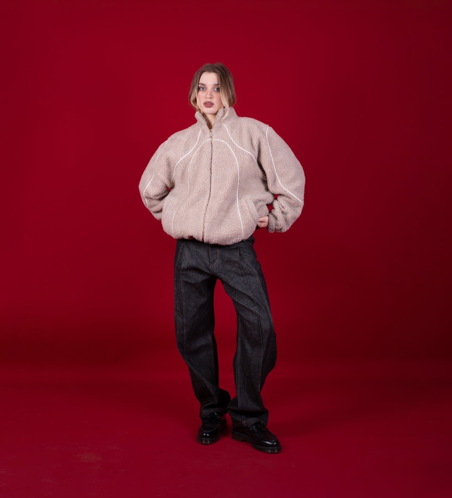 BALACLAVA SHERPA FLEECE JACKET – Beige