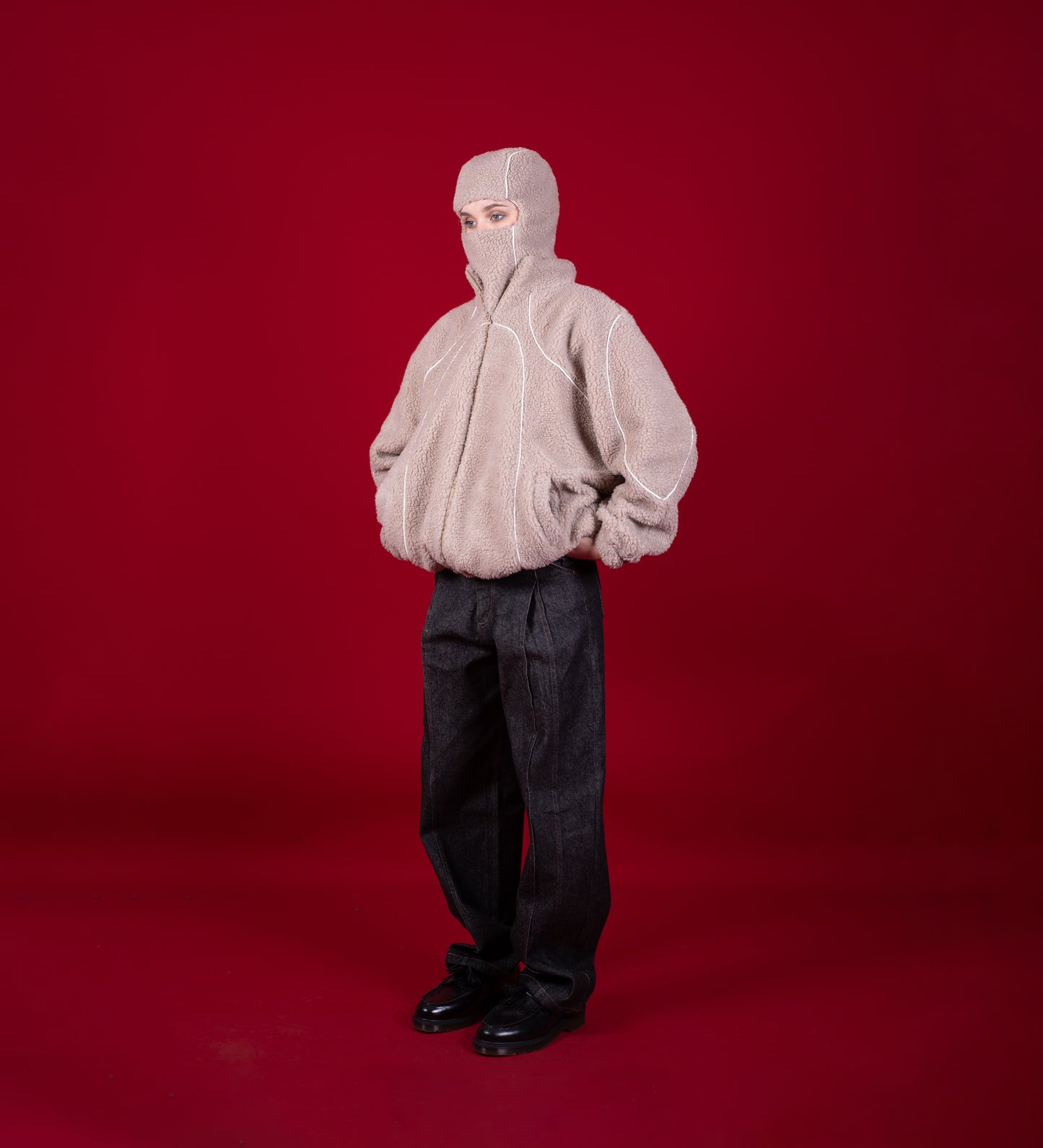 BALACLAVA SHERPA FLEECE JACKET – Beige