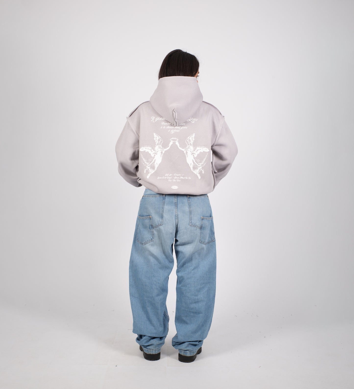 Sweat à capuche en détresse ODIA IL GIOCO V2 – Gris clair