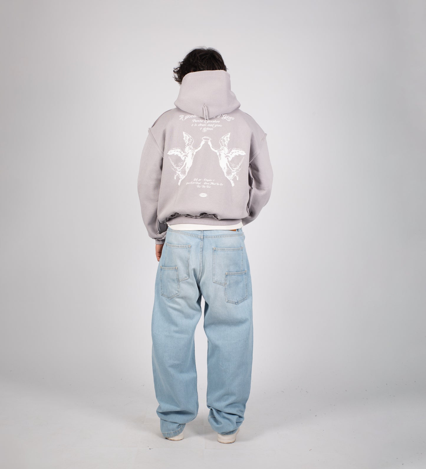 Sweat à capuche en détresse ODIA IL GIOCO V2 – Gris clair