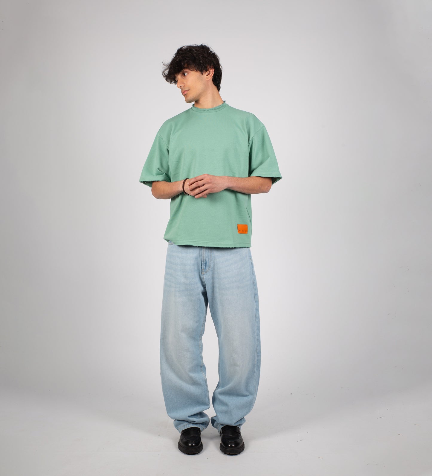 BOXY DISTRESSED DIAGONAL FLEECE T-SHIRT – Diamond