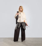 WOMEN'S PLEATED PINSTRIPE TROUSERS – Mocha