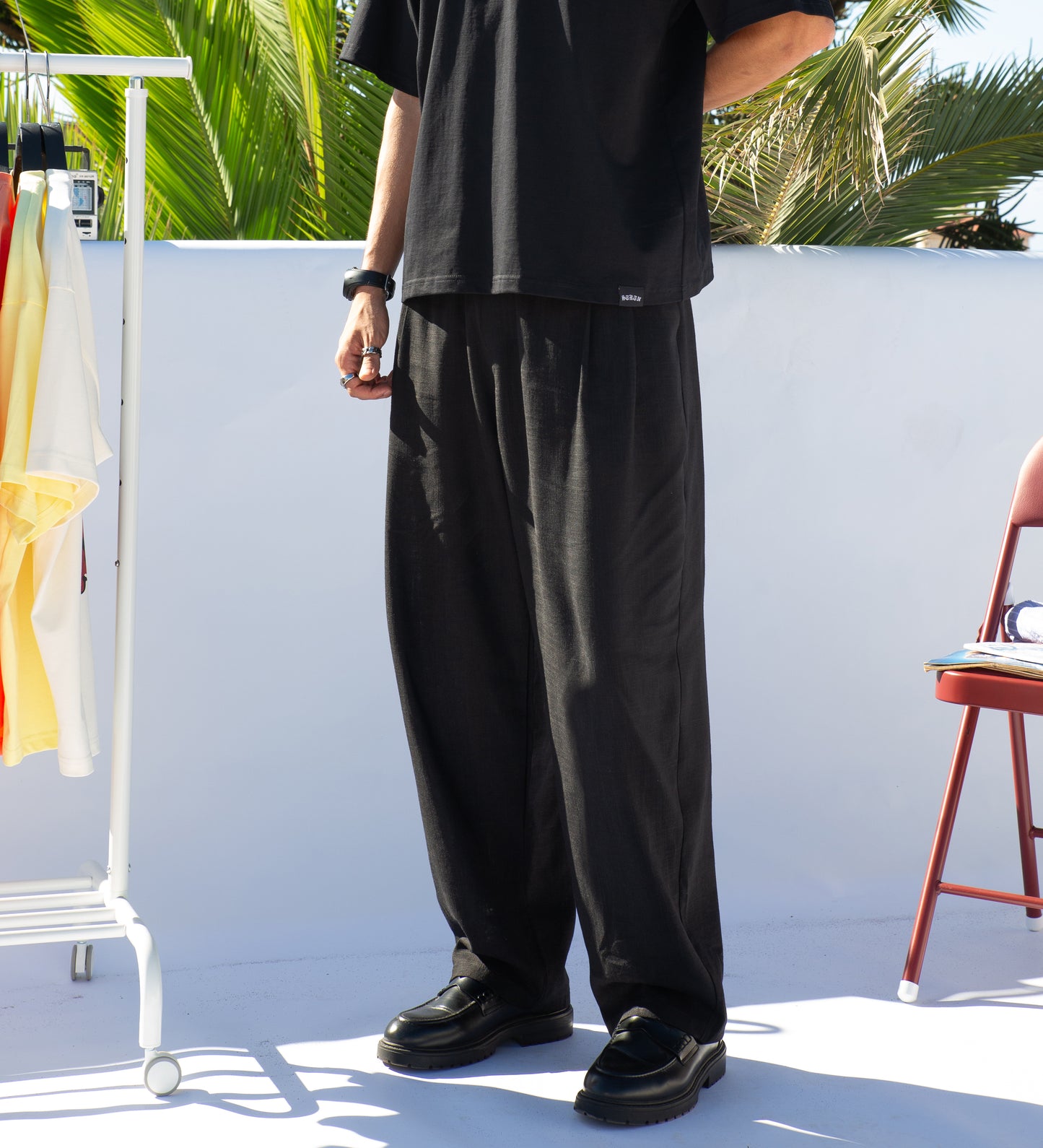 PLEATED BAGGY LINEN PANTS – Onyx