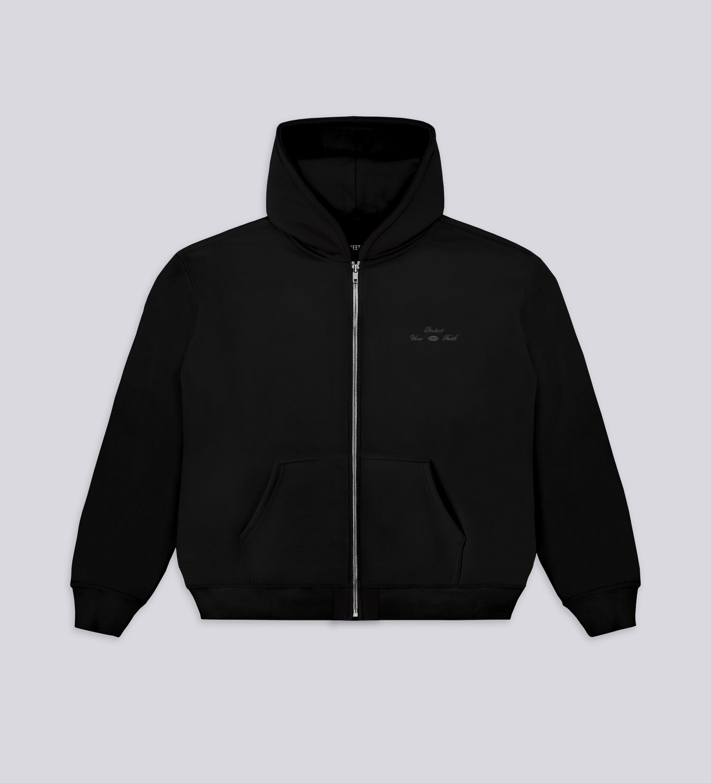 Sweat à capuche zippé « PROTECT YOUR FAITH » – Noir