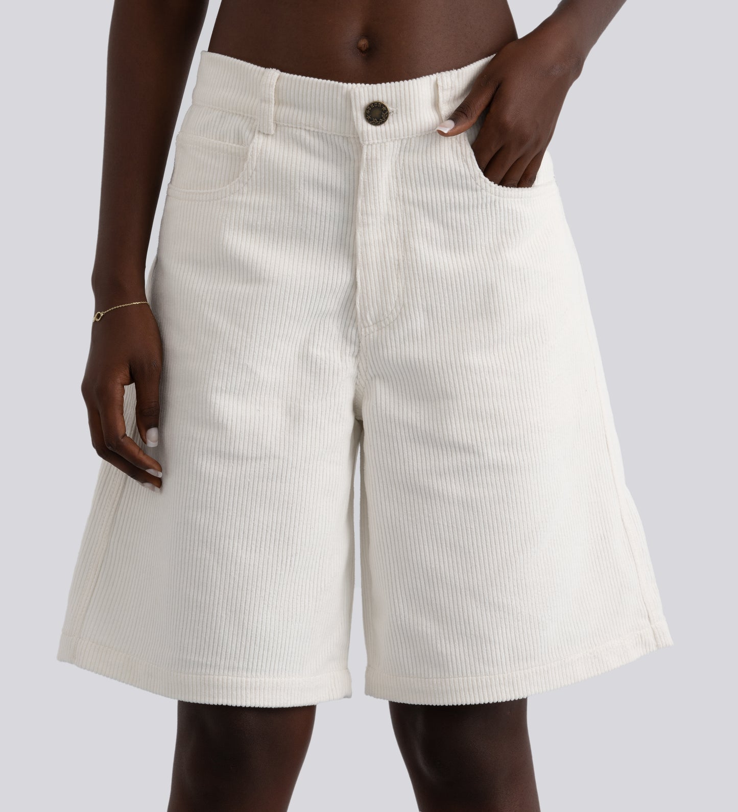 JORTS HAMPTONS EN VELOURS CÔTELÉ ÉPAIS - Blanc crème