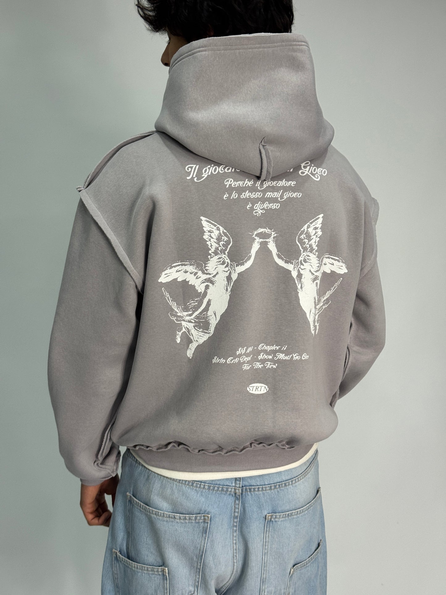 Sweat à capuche en détresse ODIA IL GIOCO V2 – Gris clair