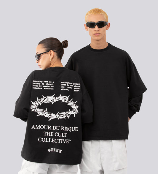 AMOUR DU RISQUE DOUBLE-SLEEVE T-SHIRT - Black (Organic & Upcycled Cotton)