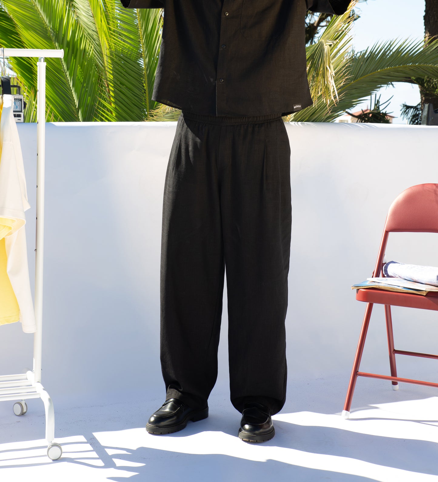 PLEATED BAGGY LINEN PANTS – Onyx