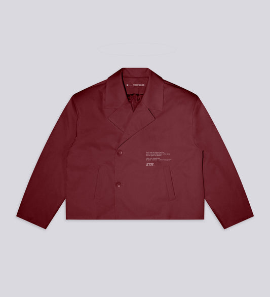 DISTRESSED CROPPED TRENCH COAT – Burgundy