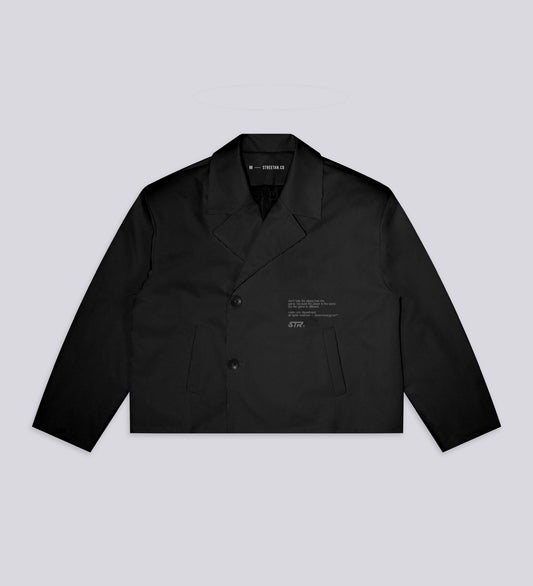 DISTRESSED CROPPED TRENCH COAT – Black