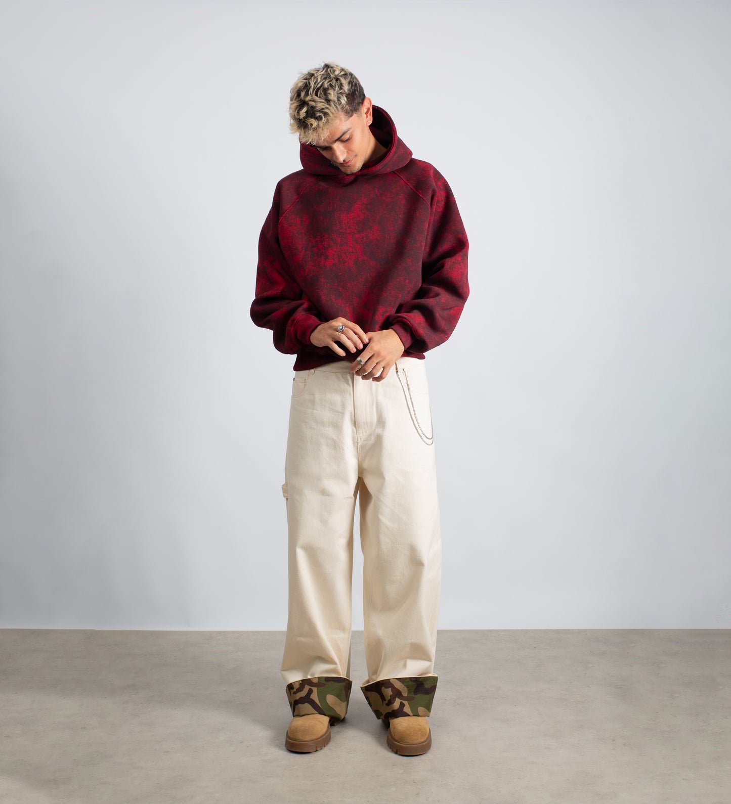 DISTRESSED RAGLAN HOODIE – Stained Burgundy