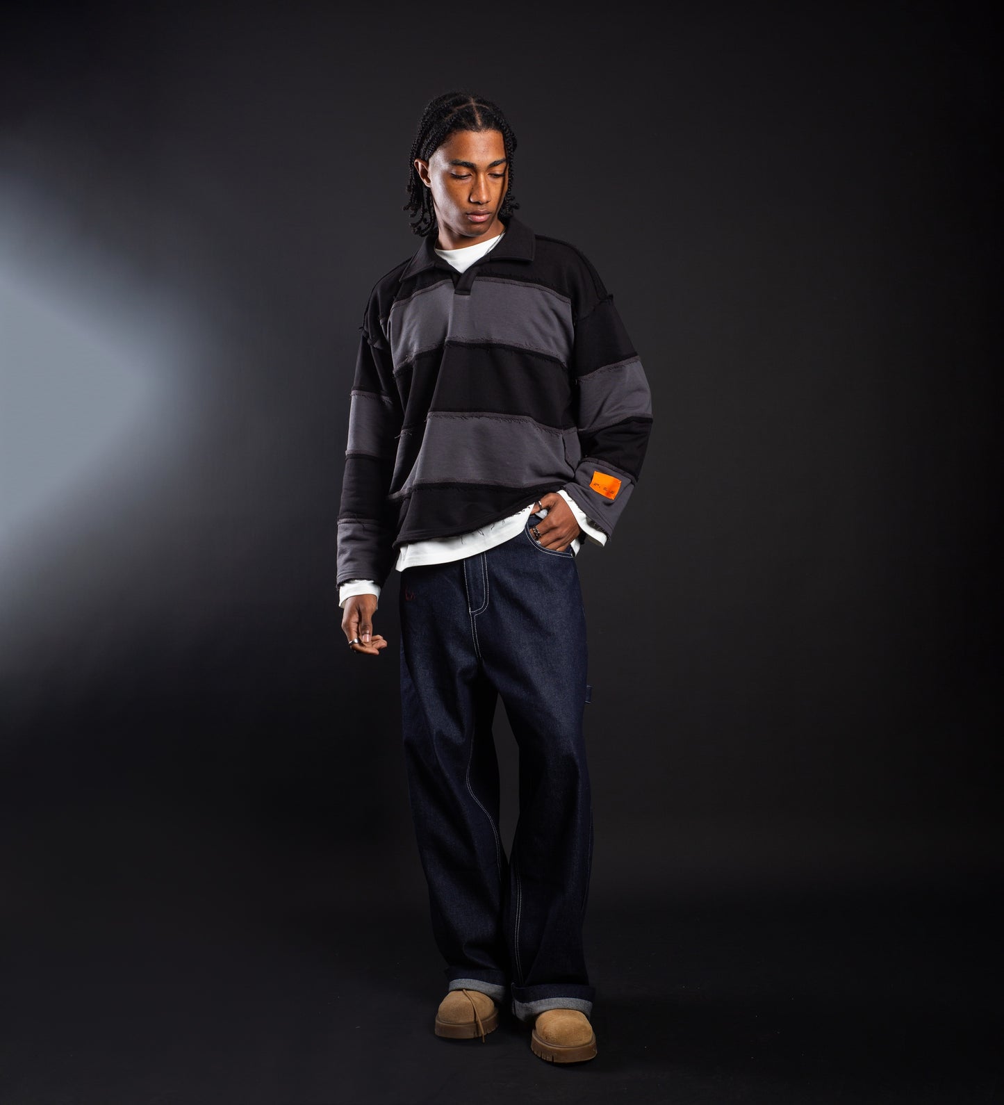 CRTV DEPT. DISTRESSED STRIPED POLO – Black/Gray