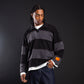 CRTV DEPT. DISTRESSED STRIPED POLO – Black/Gray