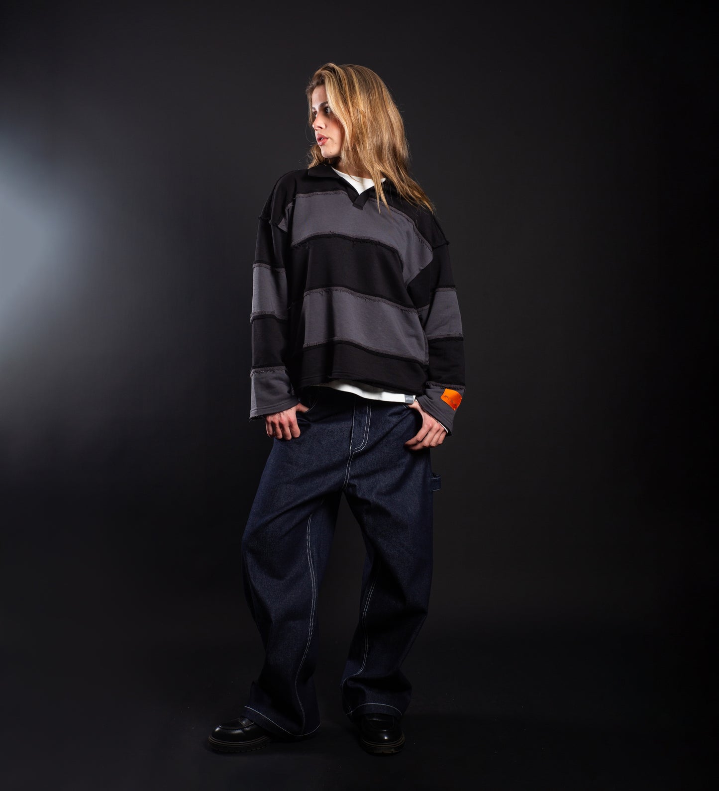 CRTV DEPT. DISTRESSED STRIPED POLO – Black/Gray