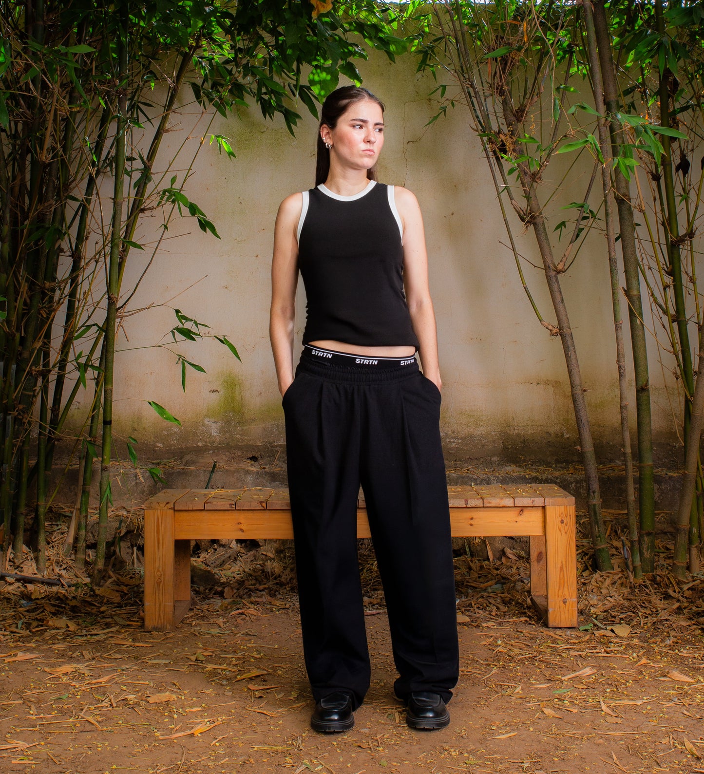 PLEATED TRACK PANT – Black (Upcycled Fabric)