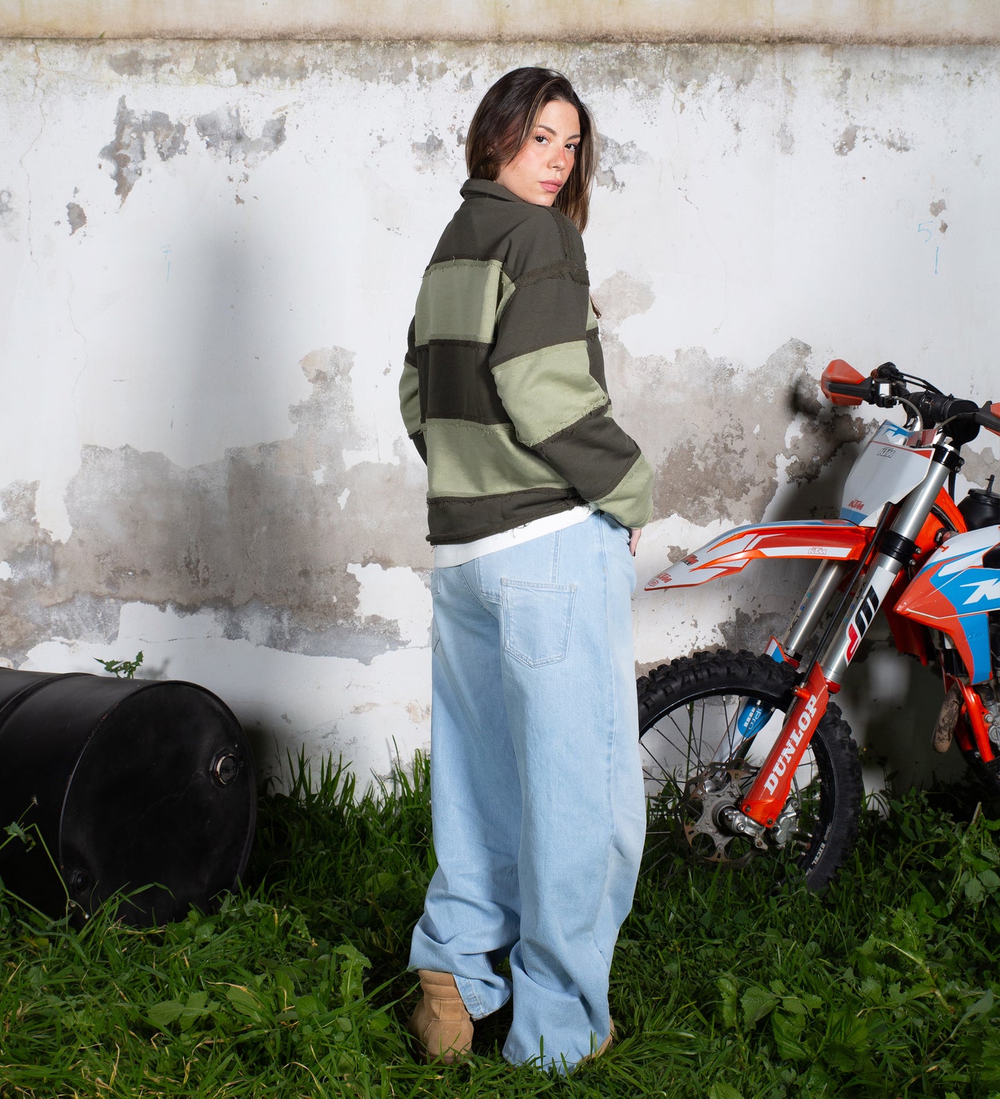 CRTV DEPT. DISTRESSED STRIPED POLO – Army/Khaki