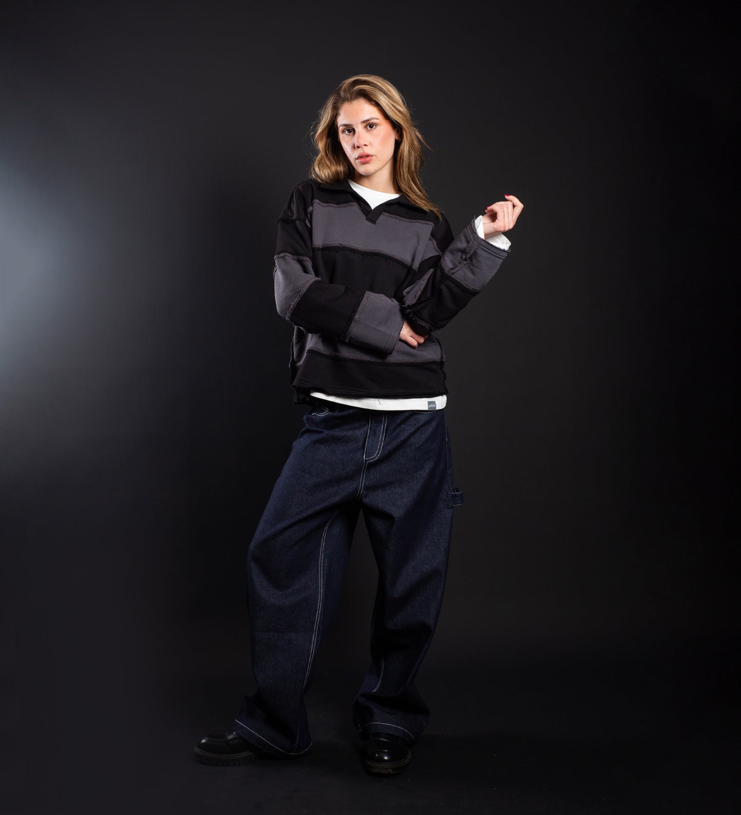 CRTV DEPT. DISTRESSED STRIPED POLO – Black/Gray