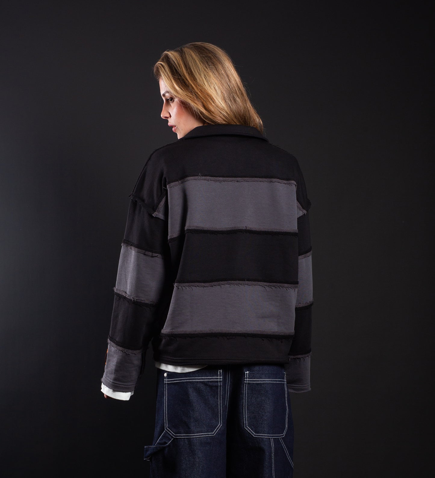 CRTV DEPT. DISTRESSED STRIPED POLO – Black/Gray