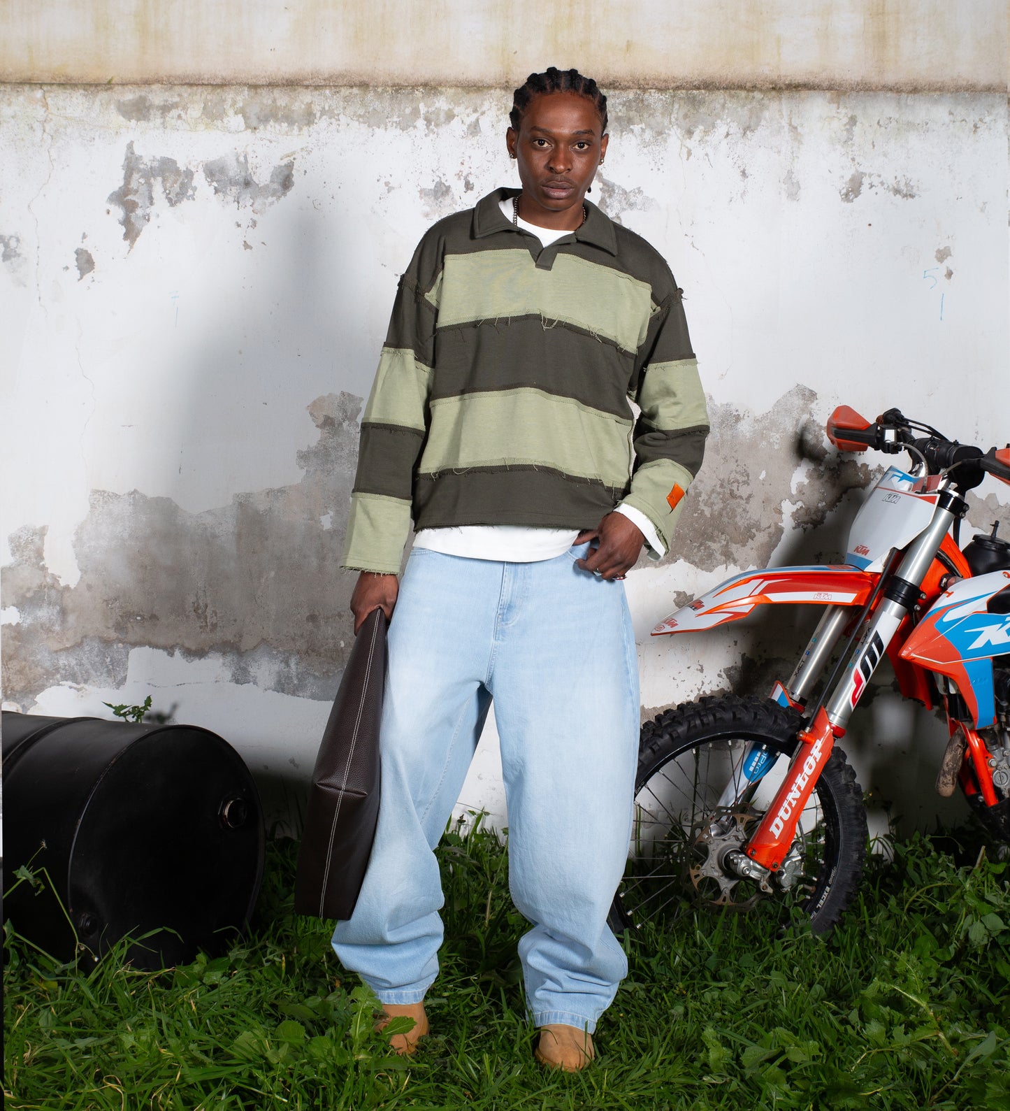 CRTV DEPT. DISTRESSED STRIPED POLO – Army/Khaki