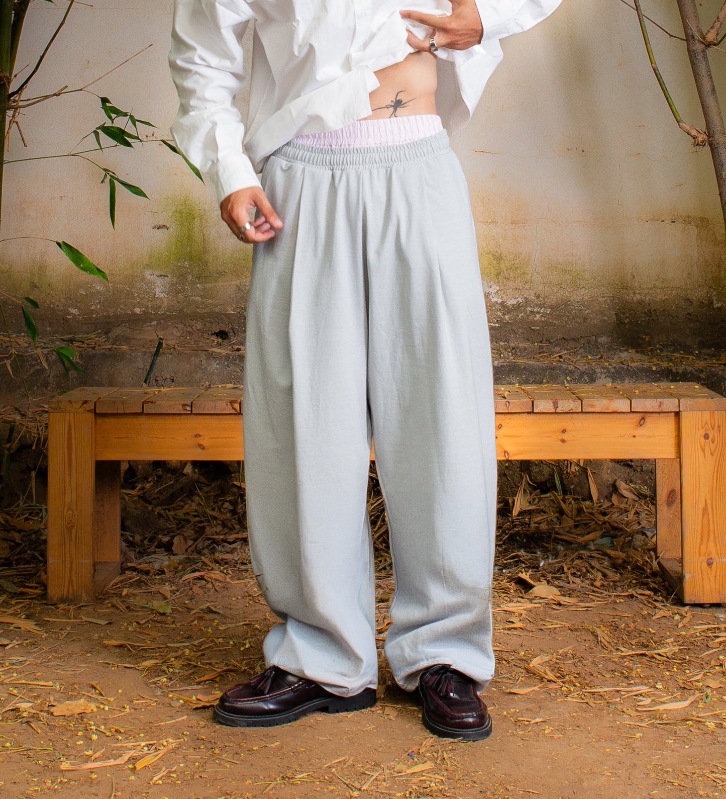 PLEATED TRACK PANT – Light Gray (Upcycled Fabric)
