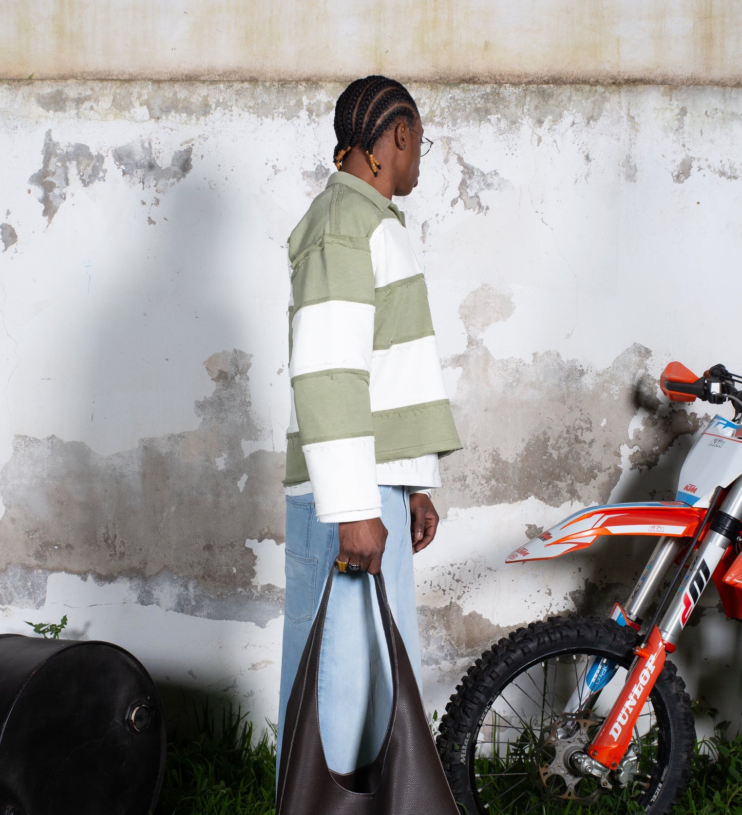 CRTV DEPT. DISTRESSED STRIPED POLO – Khaki/White