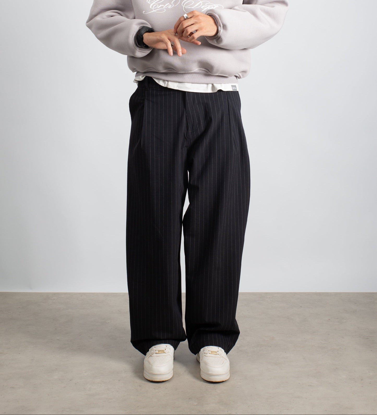 PINSTRIPE PLEATED TROUSERS – Black