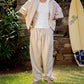 PLEATED BAGGY LINEN PANTS – Cream