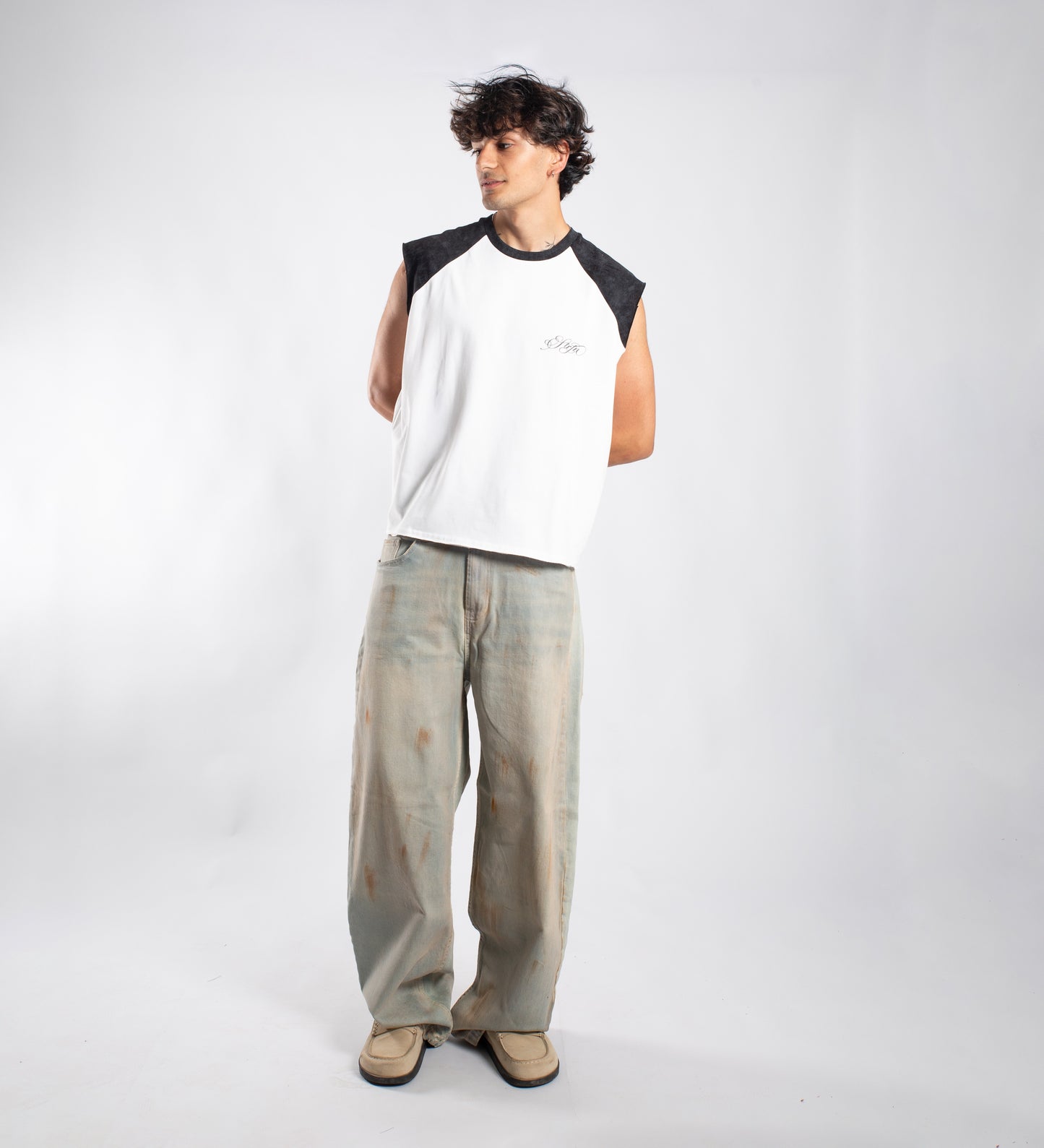 STRTN® RAGLAN TANK TOP – White/Washed Black