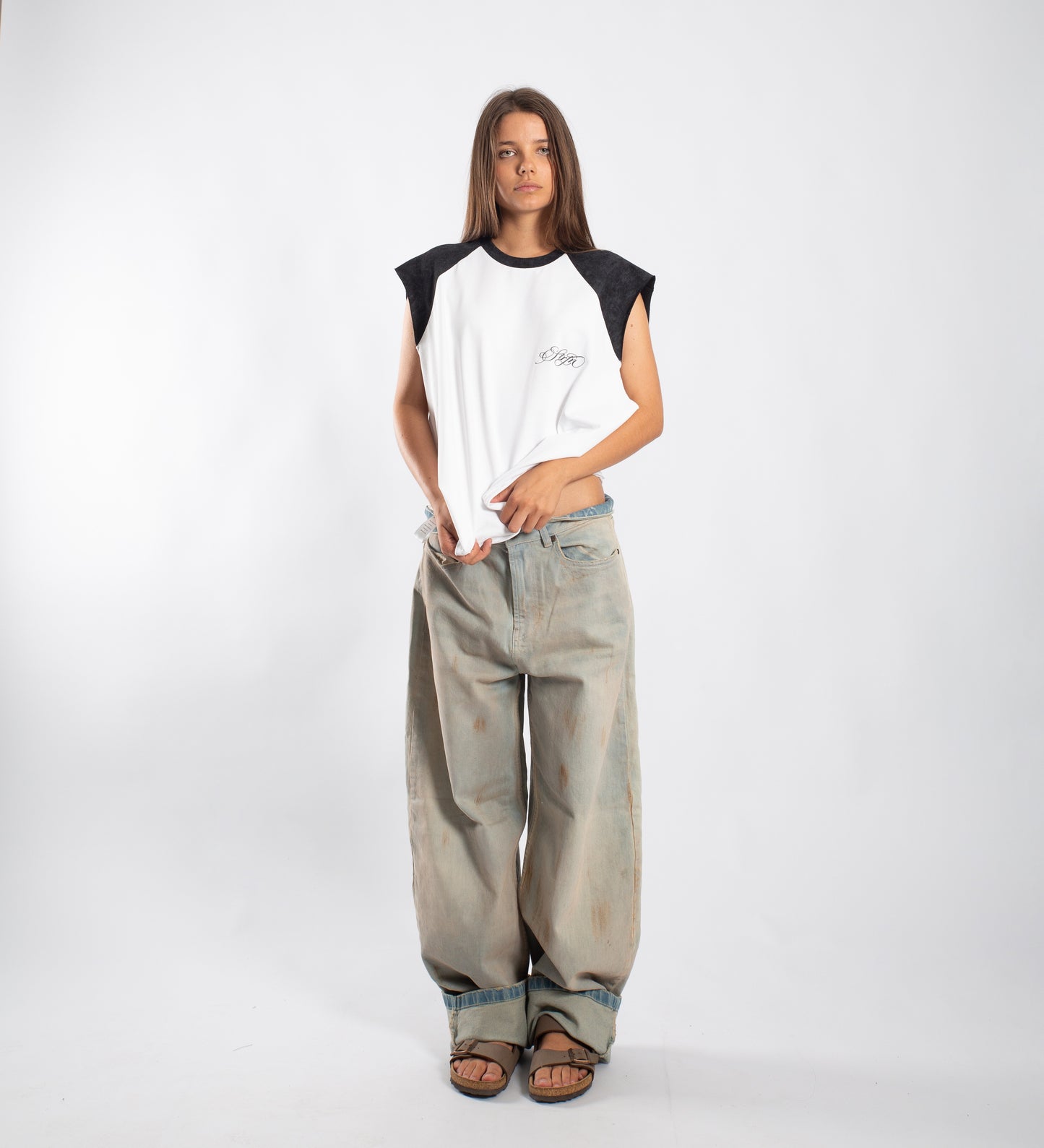 STRTN® RAGLAN TANK TOP – White/Washed Black