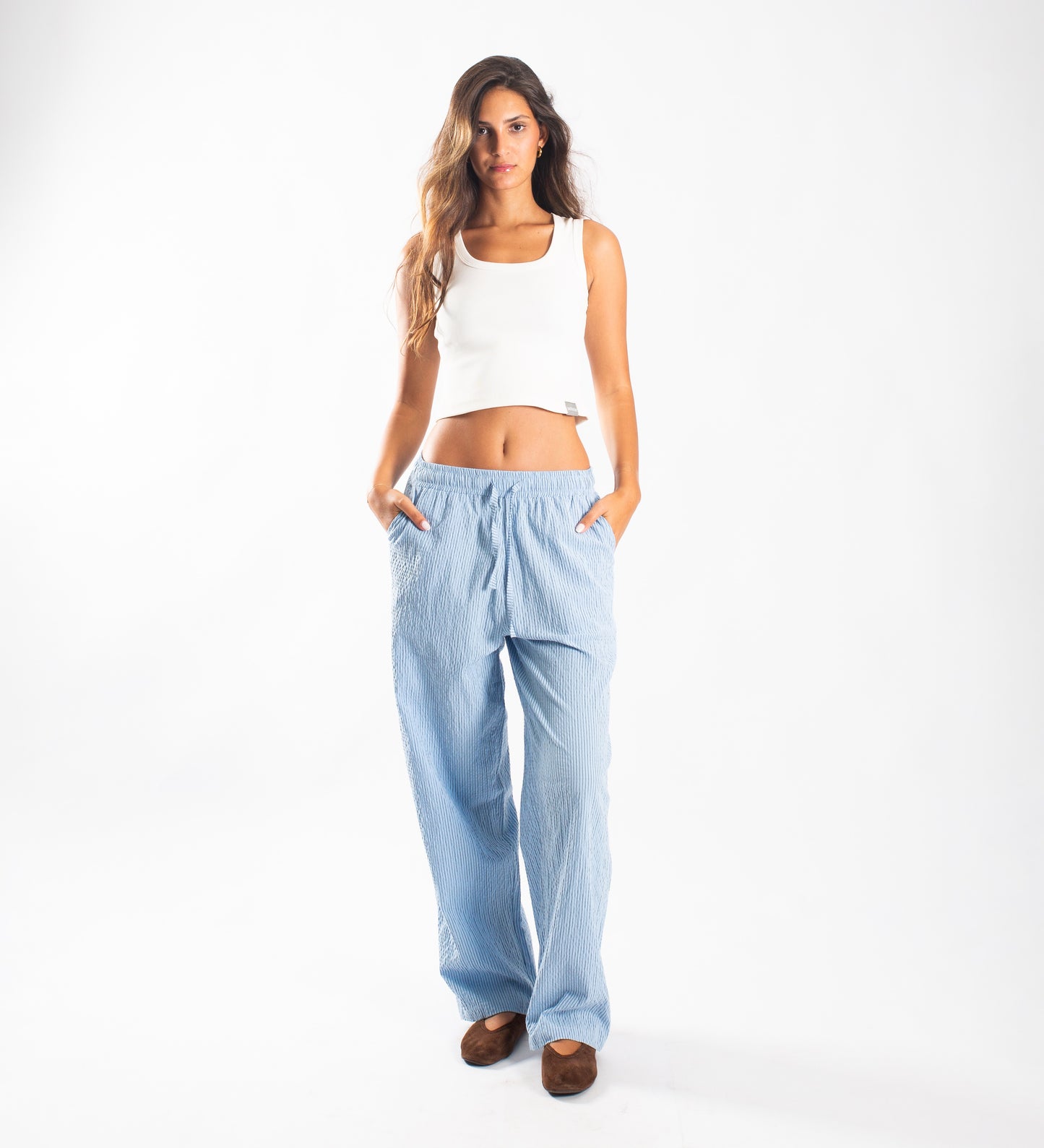 THE CRINKLED POPLIN PANTS – Baby Blue