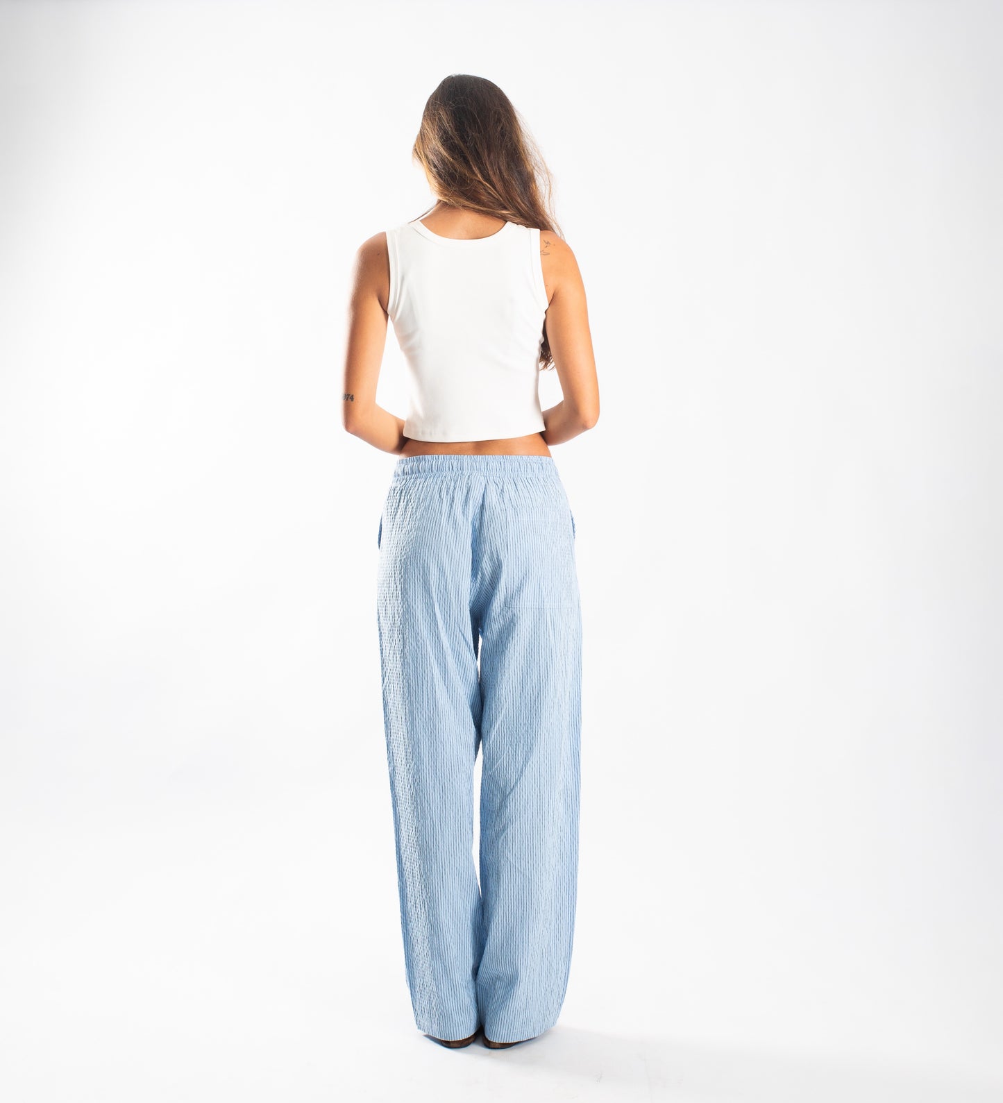 THE CRINKLED POPLIN PANTS – Baby Blue