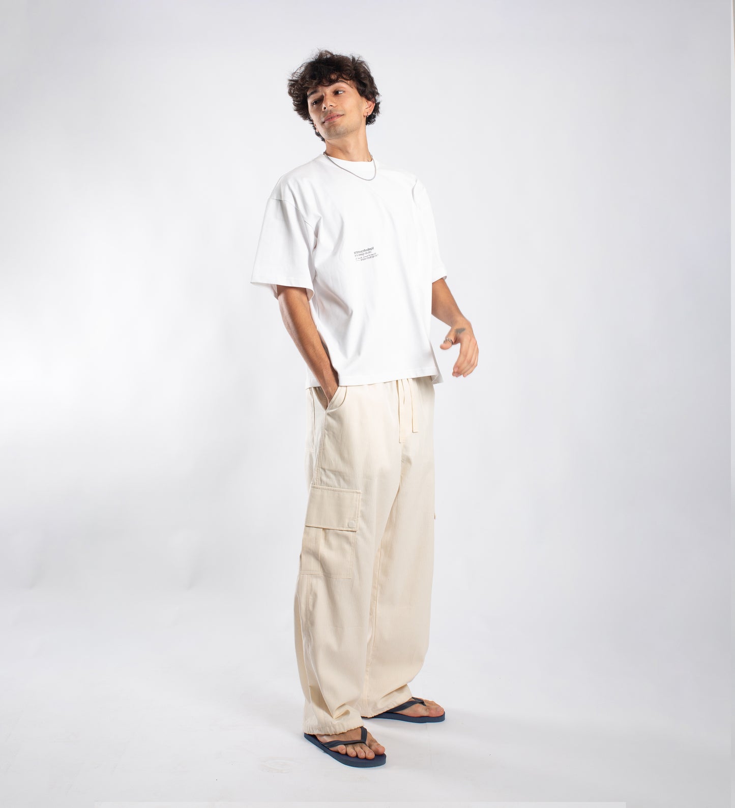 LOOSE POPLIN CARGO PANTS – Cream