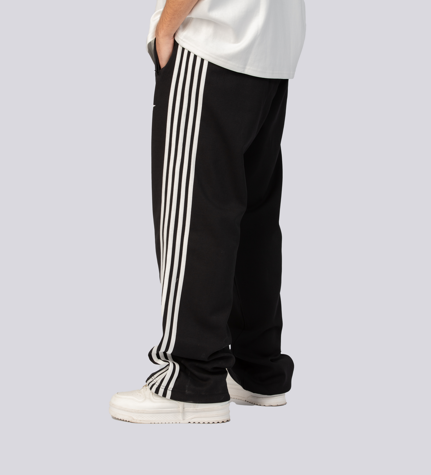 ATHLEISURE STRIPED TRACK PANTS – Black