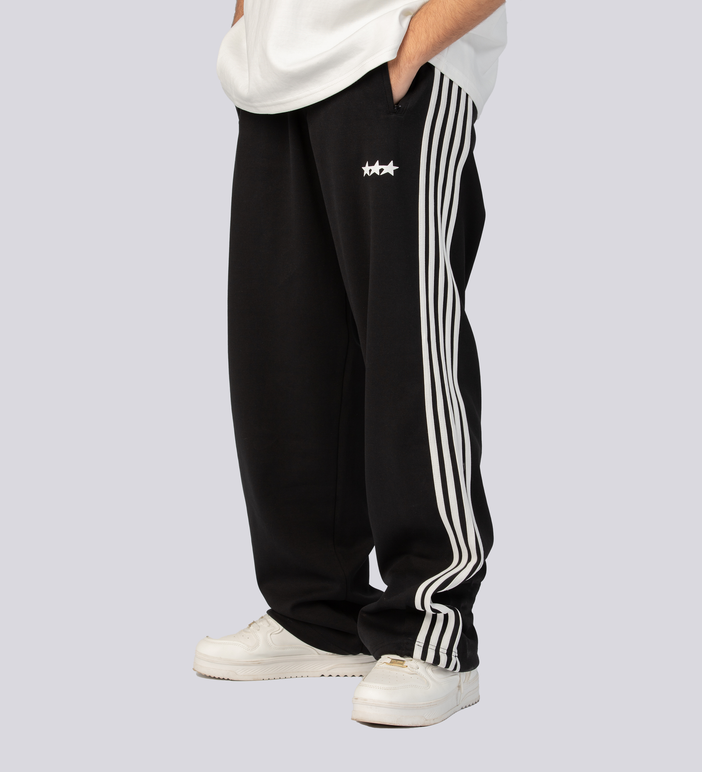 ATHLEISURE STRIPED TRACK PANTS – Black