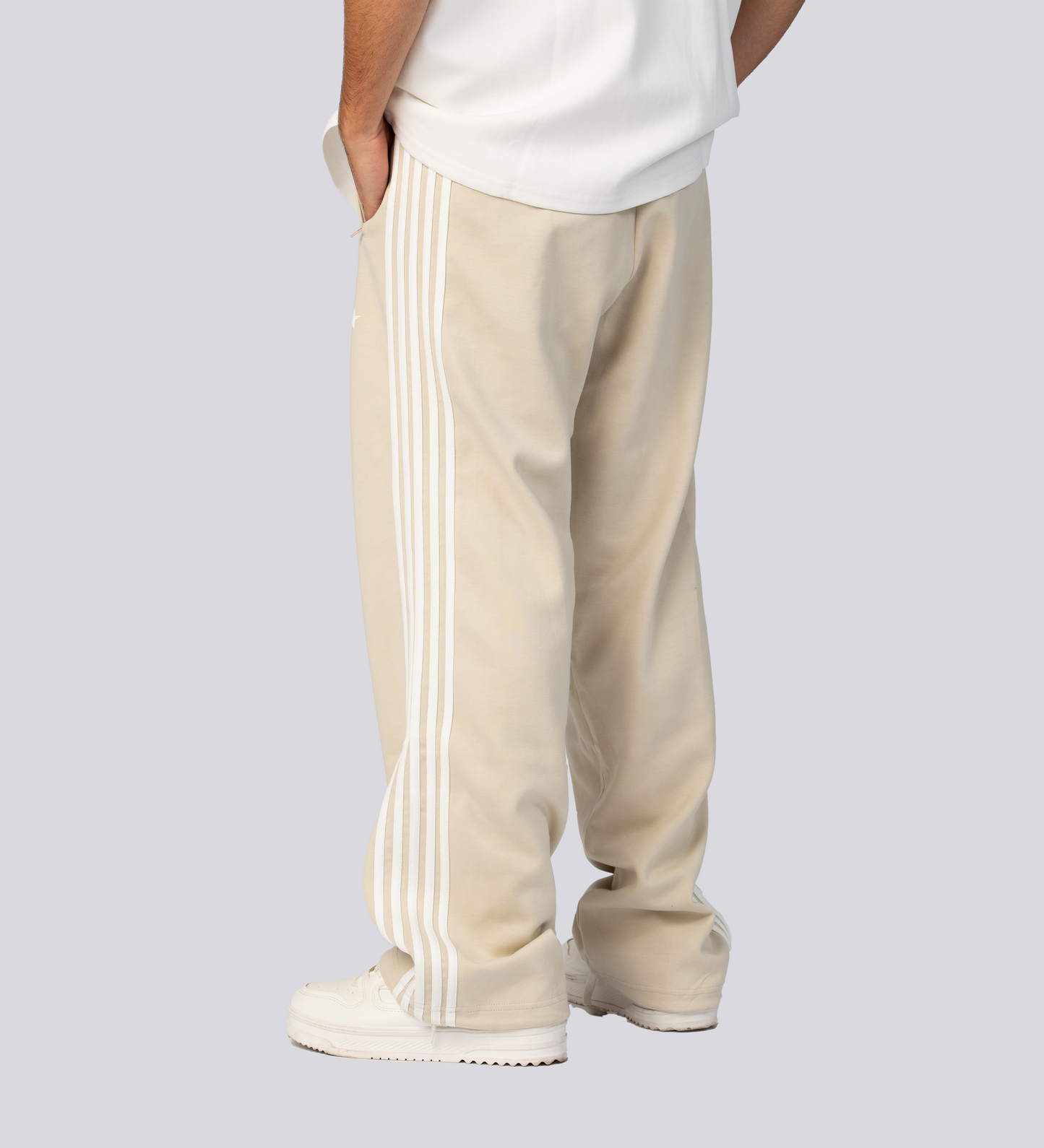 ATHLEISURE STRIPED TRACK PANTS – Cream