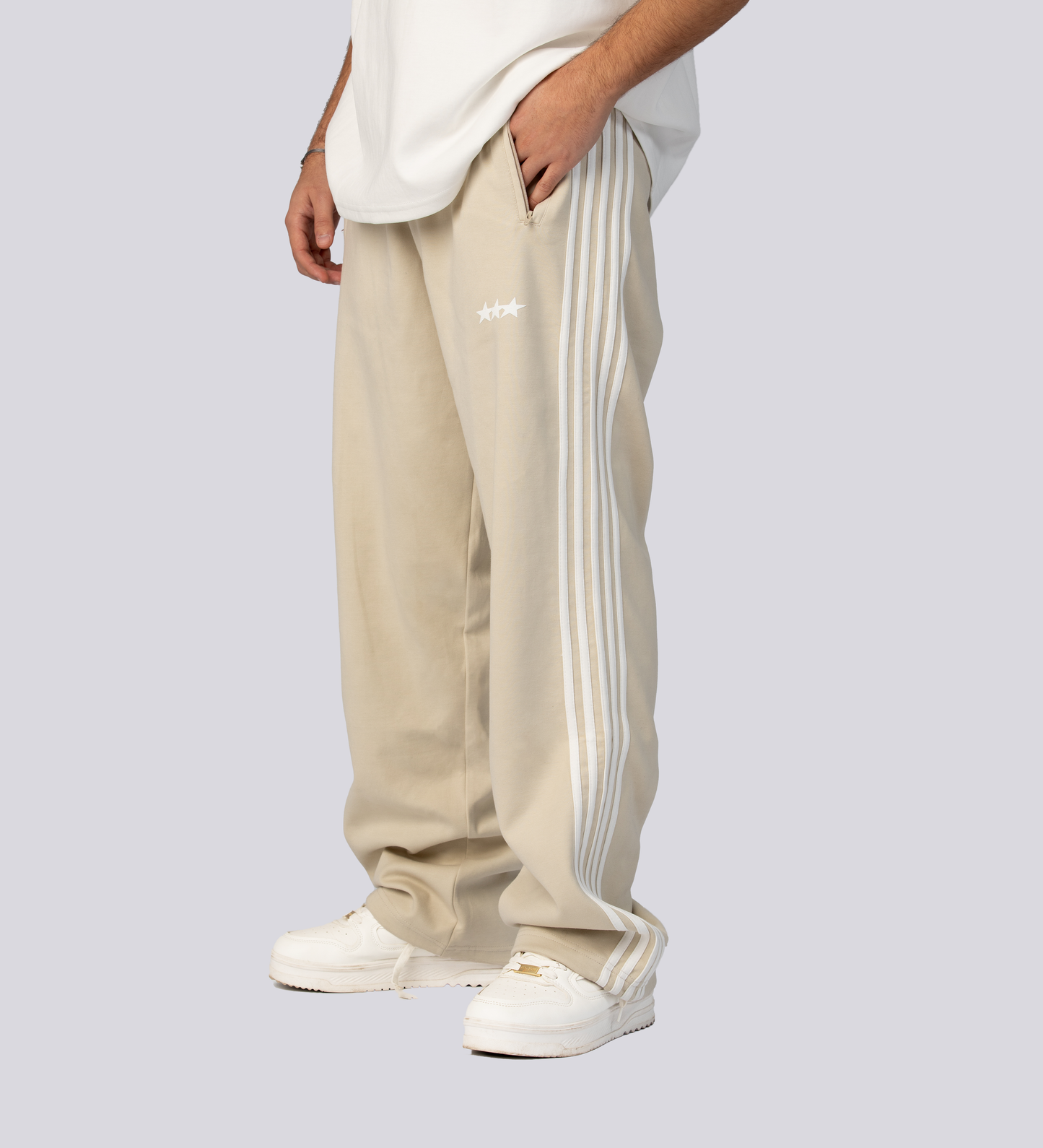 ATHLEISURE STRIPED TRACK PANTS – Cream