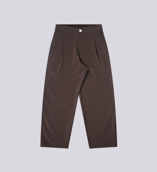 PINSTRIPE PLEATED TROUSERS – Mocha