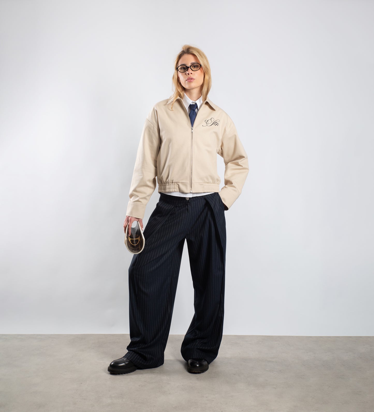 WOMEN'S PLEATED PINSTRIPE TROUSERS – Midnight Blue