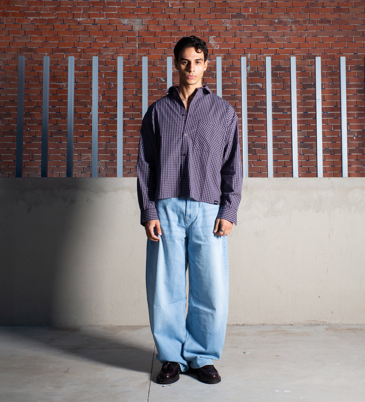 BOXY POPLIN CHECK SHIRT – Dark Plum