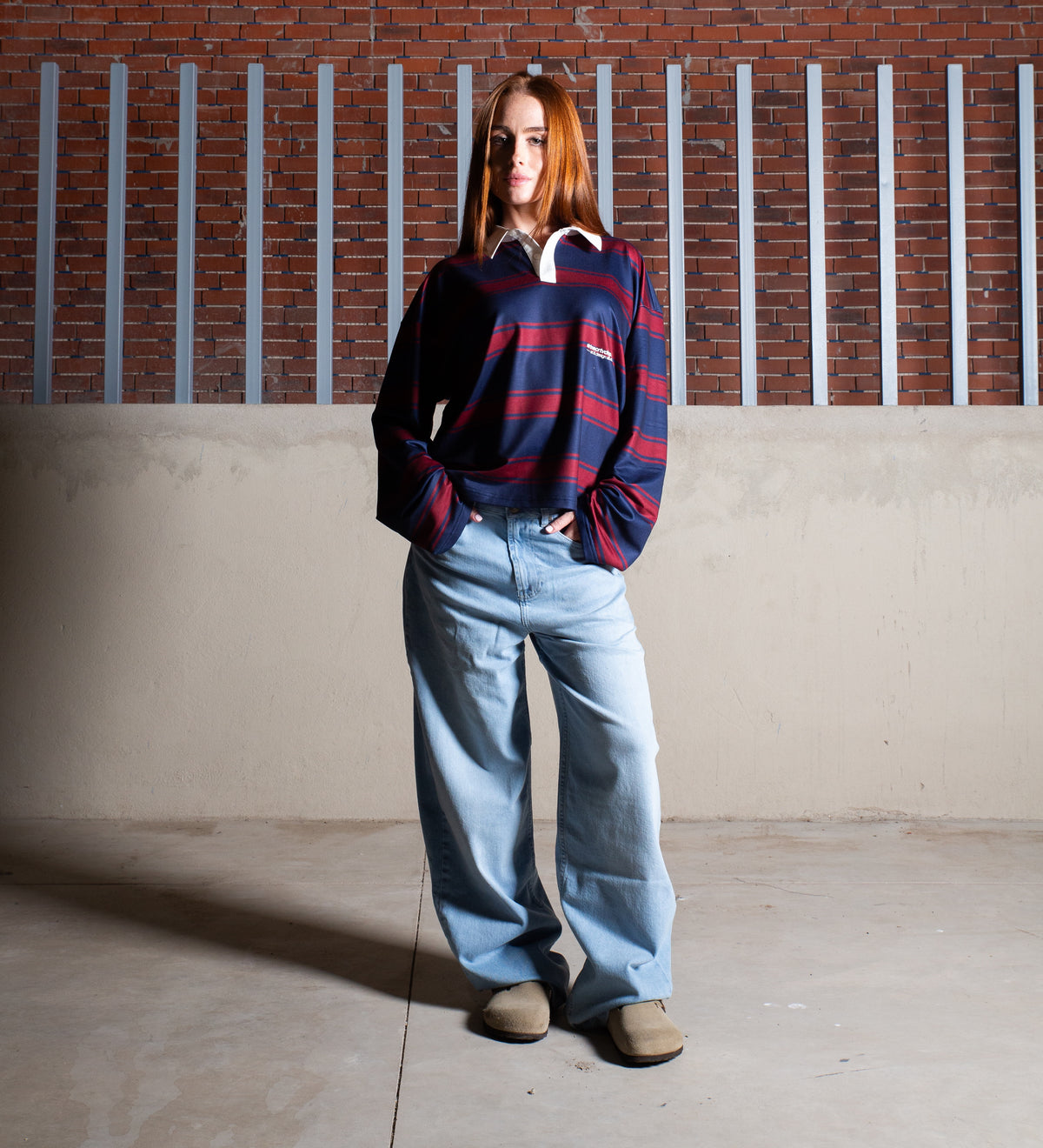 STRIPED LONG SLEEVE POLO – Midnight Blue/Burgundy
