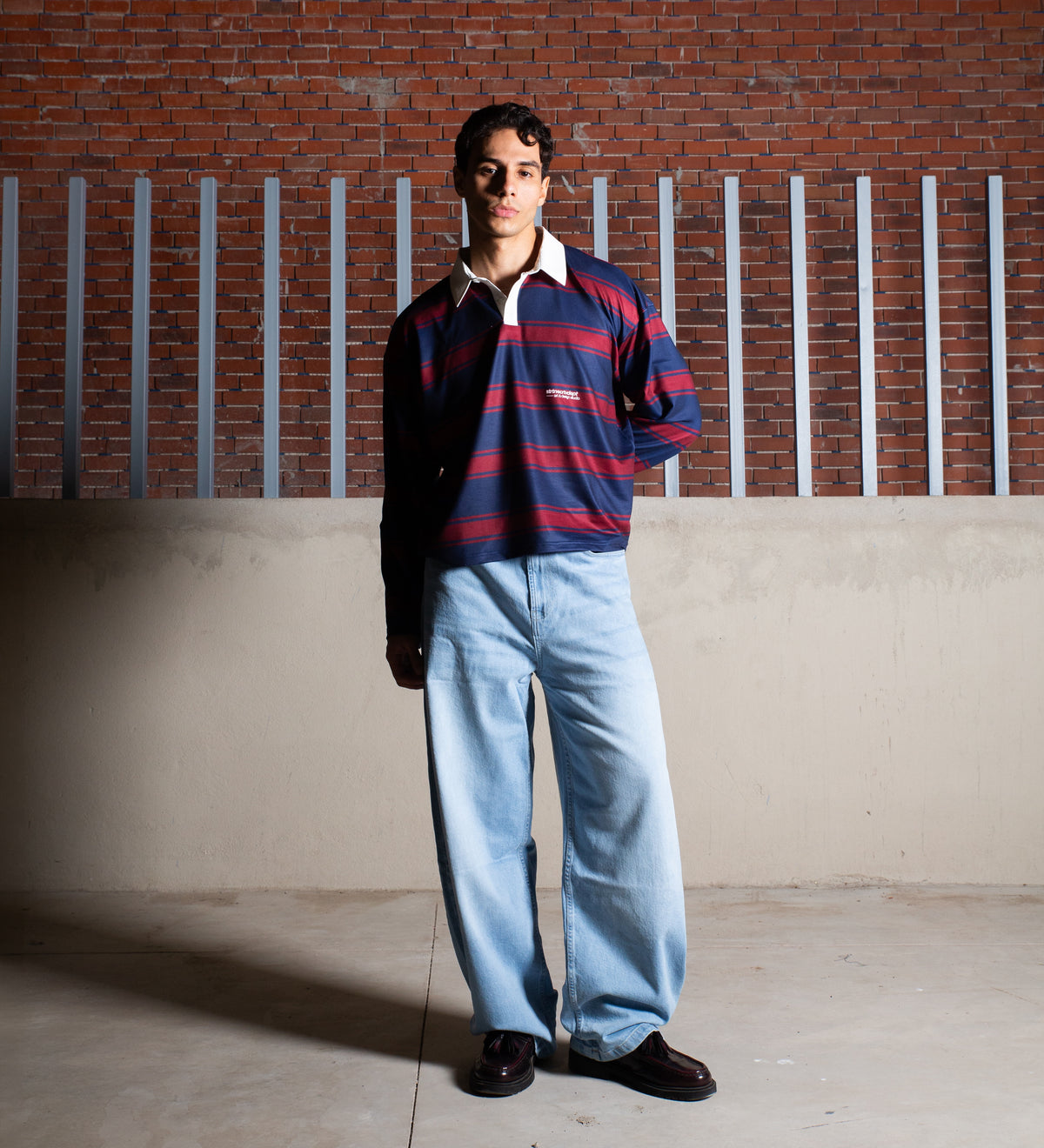 STRIPED LONG SLEEVE POLO – Midnight Blue/Burgundy