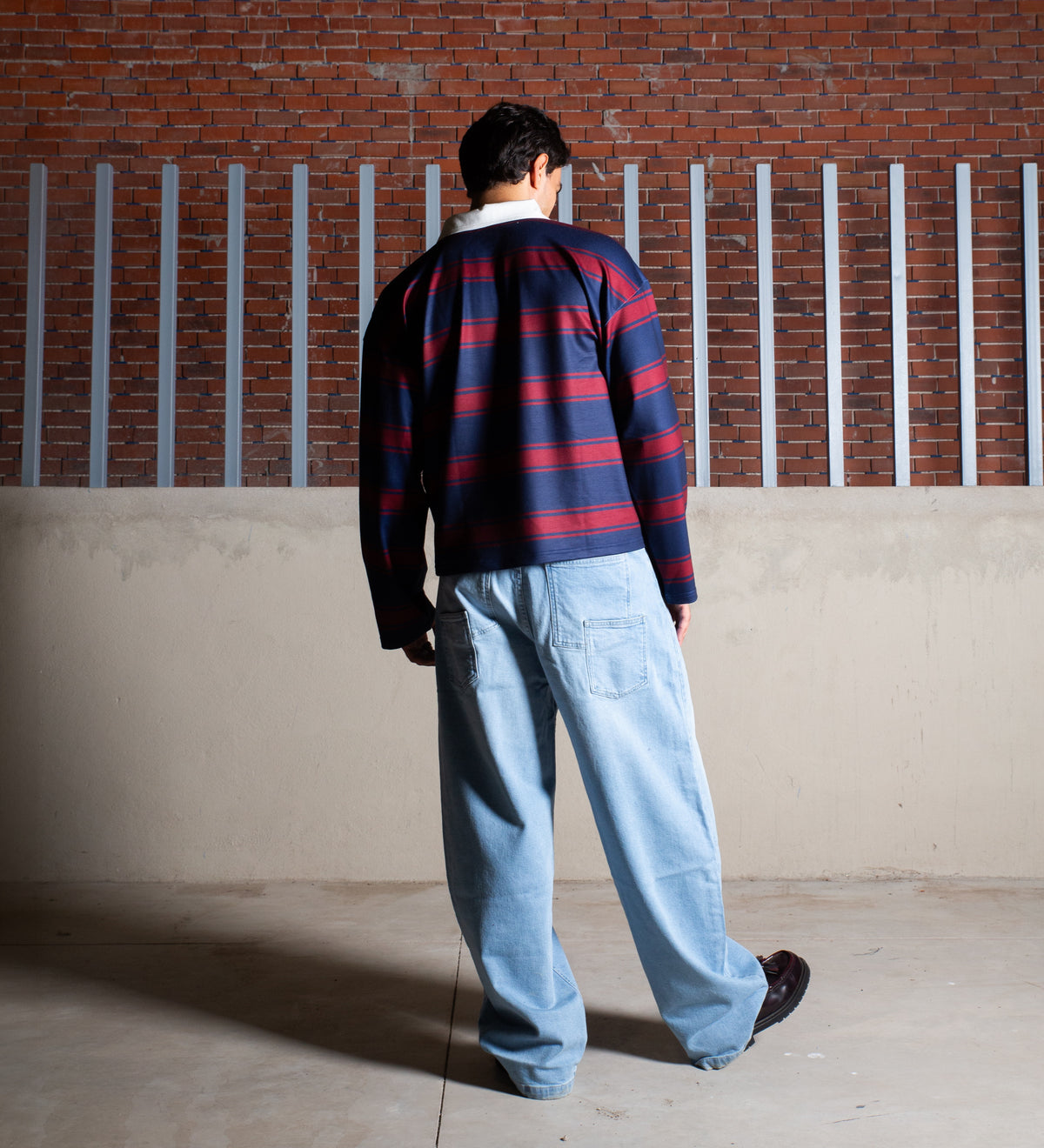 STRIPED LONG SLEEVE POLO – Midnight Blue/Burgundy